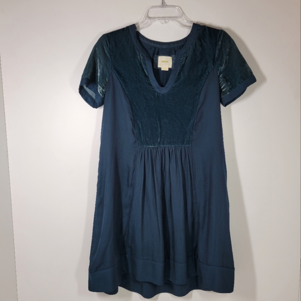 Anthropologie Maeve Ingrid Teal Blue Velvet Swing Tunic Dress Size XS